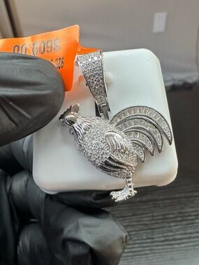 925 Sterling Silver with Rhodium Finish 3.0 CTW Moissanite Rooster Pendant